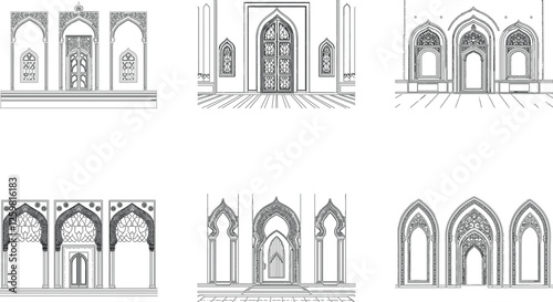 Arabian Golden Mosque door Arches and Windows