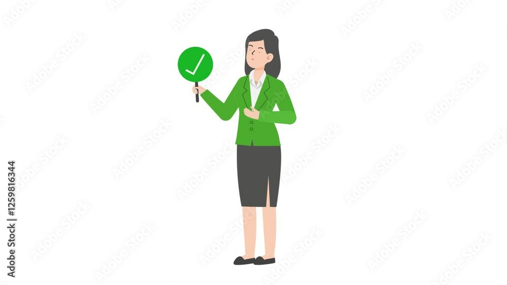 Woman standing holding correct sign cartoon animation
Woman standing holding correct sign cartoon animation