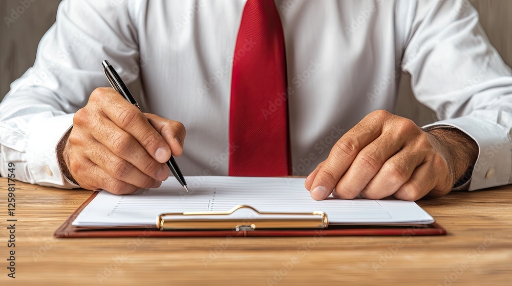 A professional man in a suit writes on a clipboard with a pen, showcasing focus and attention to detail in a business setting. A professional man in a suit writes on a clipboard with a pen, showcasing focus and attention to detail in a business setting.