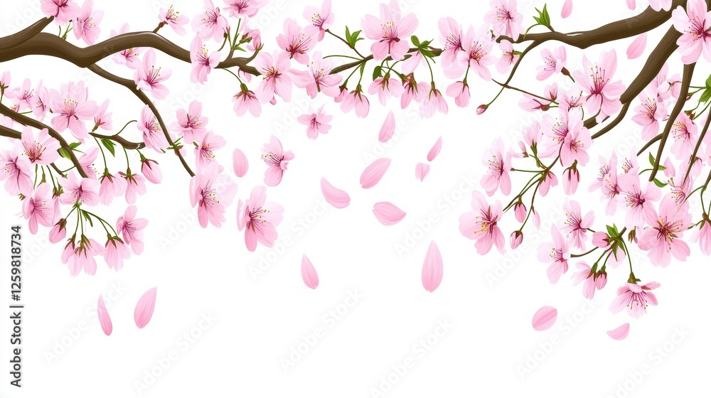 Cherry Blossom Branches with Gentle Falling Petals in a Serene Spring Landscape Cherry Blossom Branches with Gentle Falling Petals in a Serene Spring Landscape