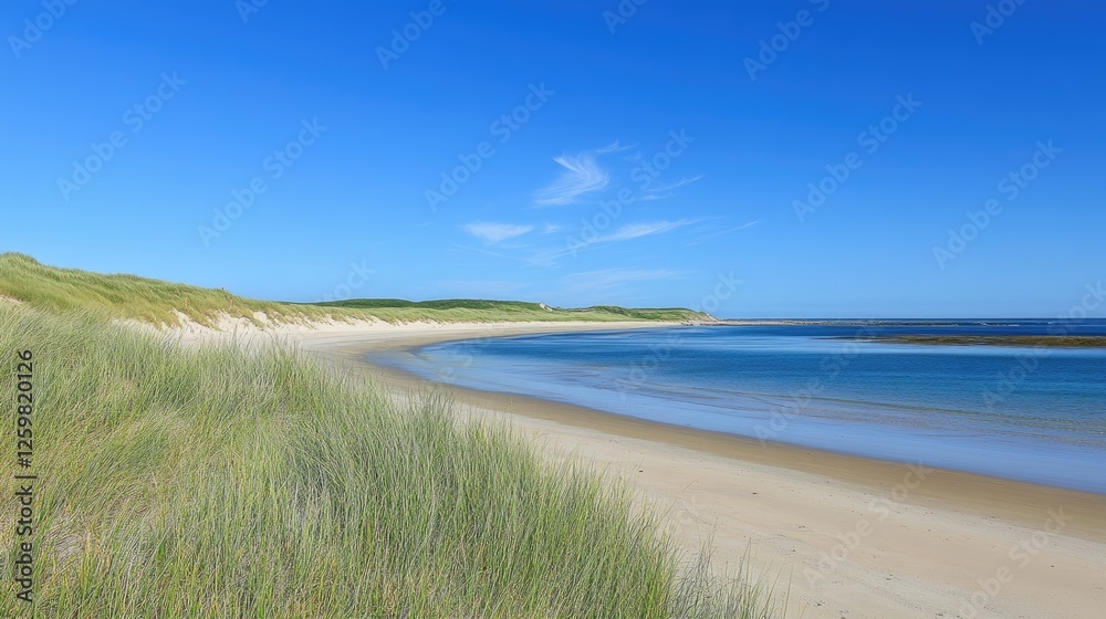 Clear sandy beach and bright blue sky forming a relaxing summer scene Clear sandy beach and bright blue sky forming a relaxing summer scene