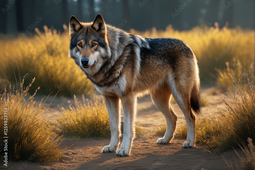 there is a wolf standing in the middle of a field there is a wolf standing in the middle of a field