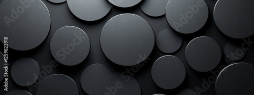 Abstract minimalist wallpaper with sleek rectangles and circles on black background. Banner template with white center text area. Ideal for modern designs.