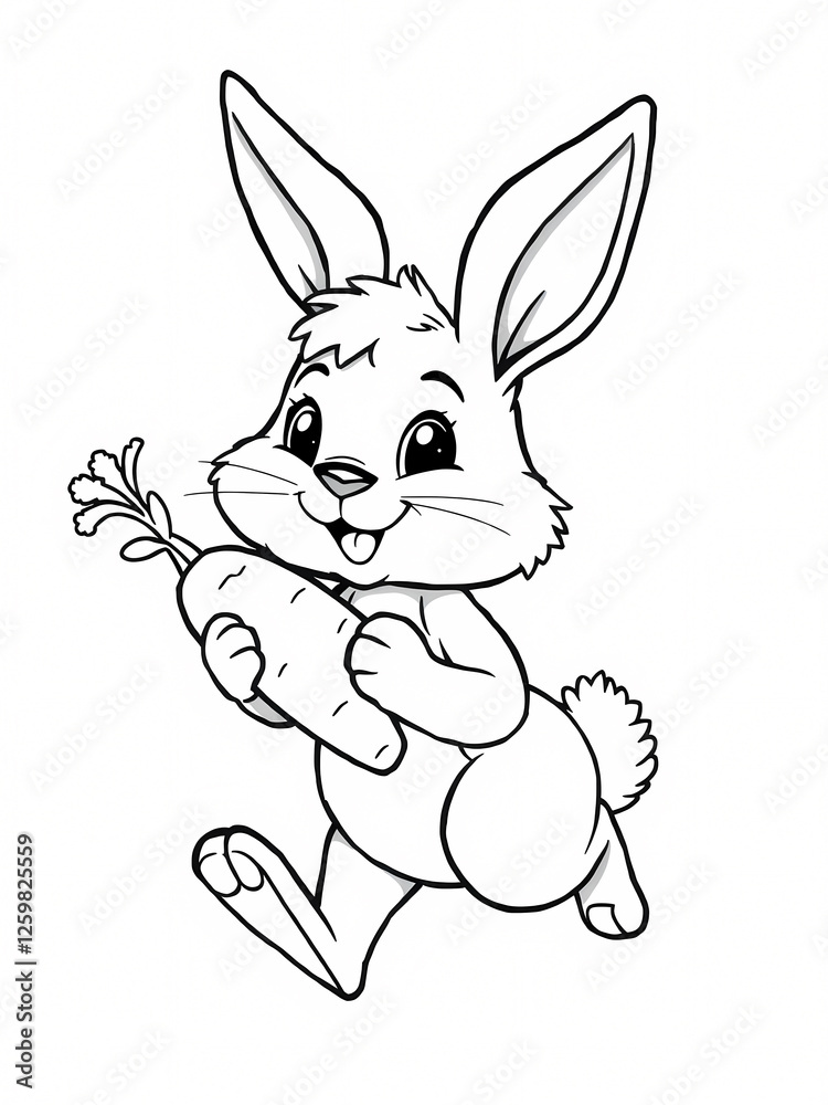 Obraz premium easter bunny cartoon drawing , colouring page outline art, coloring book