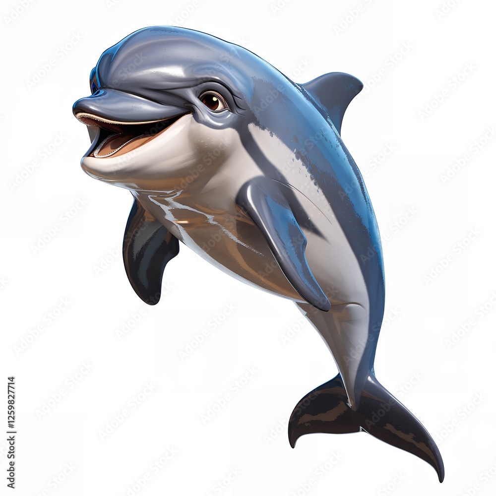 Naklejka premium Happy Cartoon Dolphin Leaping Jumping Smiling Ocean Animal Marine Mammal Illustration