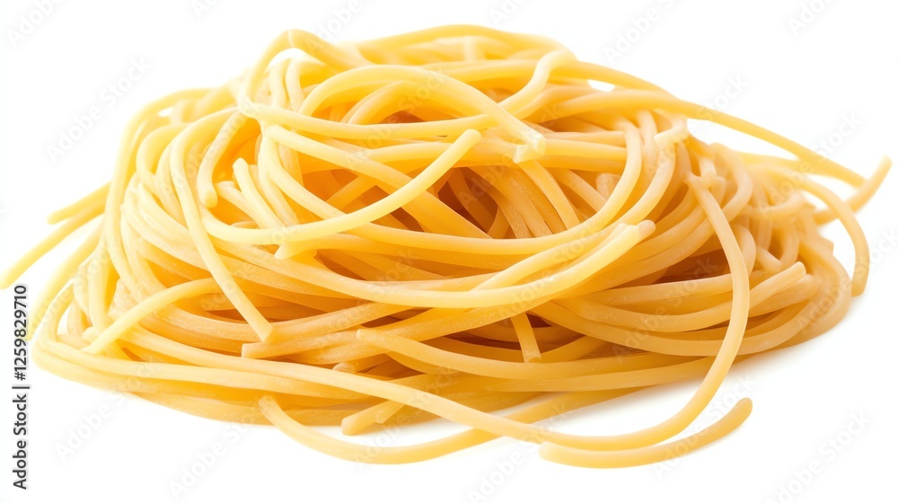 A top-down view of uncooked spaghetti arranged in a flower shape, highlighting golden strands and texture, set against a clean white background. Simple, elegant, and HD. A top-down view of uncooked spaghetti arranged in a flower shape, highlighting golden strands and texture, set against a clean white background. Simple, elegant, and HD.