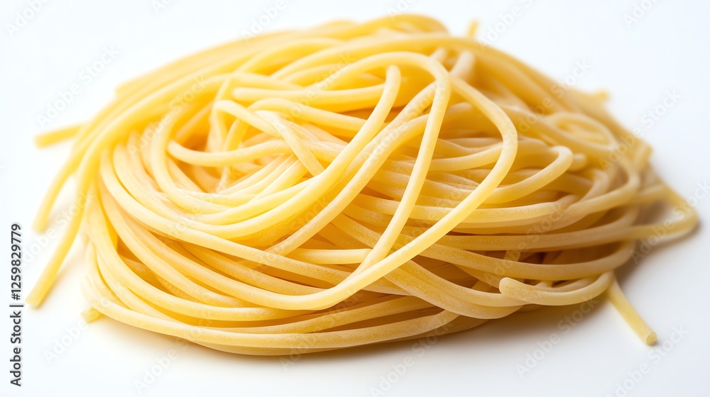 A top-down view of uncooked spaghetti arranged in a flower shape, highlighting golden strands and texture, set against a clean white background. Simple, elegant, and HD. A top-down view of uncooked spaghetti arranged in a flower shape, highlighting golden strands and texture, set against a clean white background. Simple, elegant, and HD.