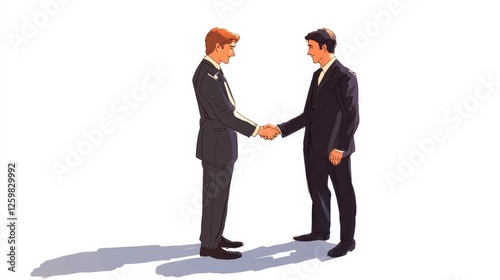 Two Businessmen Shaking Hands in Professional Attire on White Background