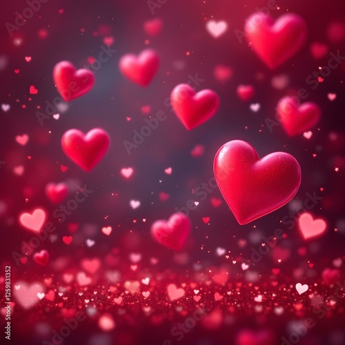 Valentine's Day background, floating hearts, red and pink color scheme