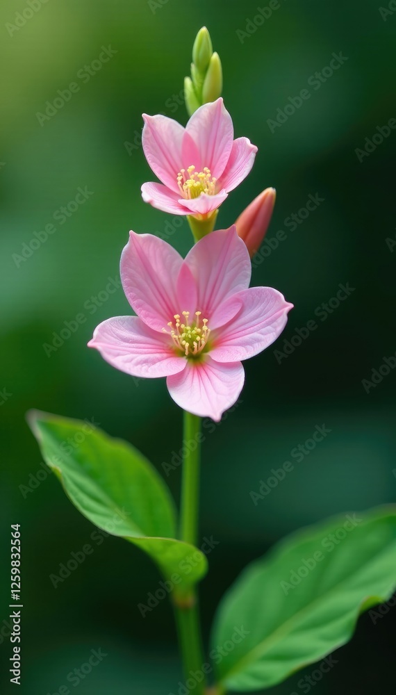 Delicate Orquid stem with soft pink petals and green leaves, flowers, orquids Delicate Orquid stem with soft pink petals and green leaves, flowers, orquids