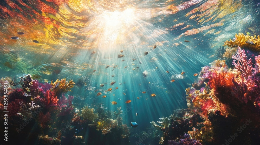 Fototapeta premium Light rays penetrating underwater creating a dreamy effect