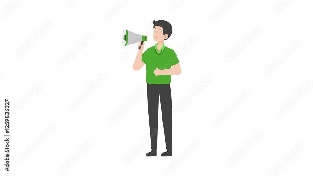 Man standing holding megaphone cartoon animation
Man standing holding megaphone cartoon animation