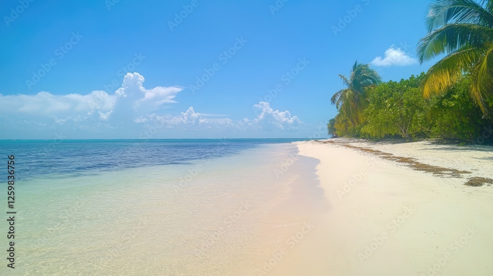 Ocean and tropical sandy beach background with clear skies and water Ocean and tropical sandy beach background with clear skies and water