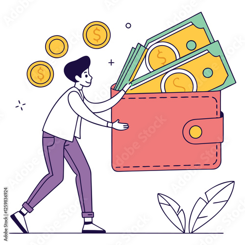 Financial Prosperity A Man Holding a Colorful Wallet of Wealth and Savings