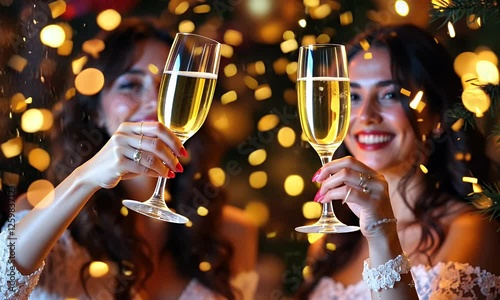 Girls with Champagne on New Year Party
