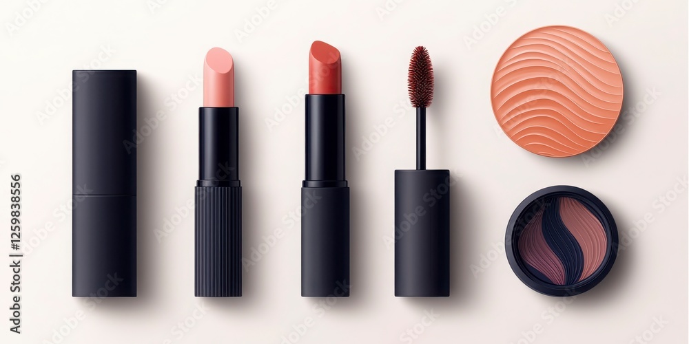 Obraz premium Stylish Makeup Products on Light Background for Beauty Enthusiasts