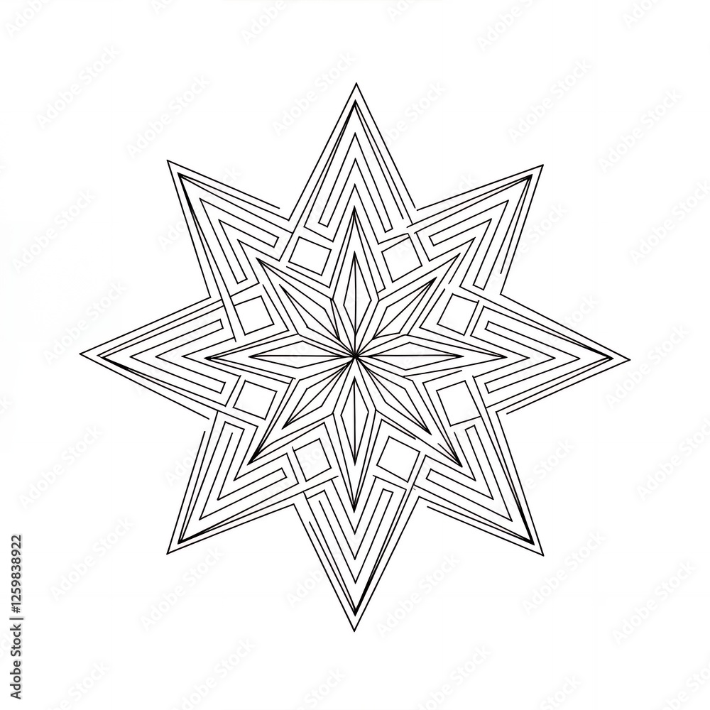 Intricate Eight Pointed Star Mandala Design Geometric Pattern Coloring Page Black and White Intricate Eight Pointed Star Mandala Design Geometric Pattern Coloring Page Black and White