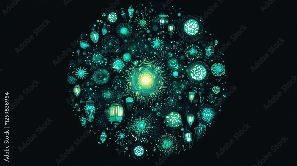Obraz premium Glowing Sea Life in the Depths
