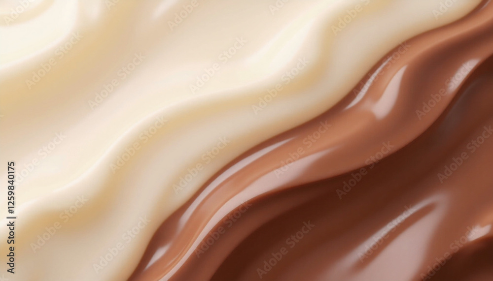 Smooth flowing milk and chocolate cream texture in soft lighting Smooth flowing milk and chocolate cream texture in soft lighting