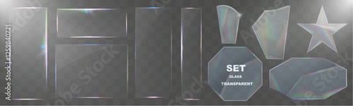 Transparent glass elements with light reflections, transparency effects, and realistic details for modern interface design.
