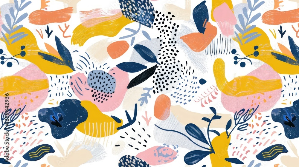 Fototapeta premium Abstract Floral Pattern: A Whimsical Display of Colors and Shapes