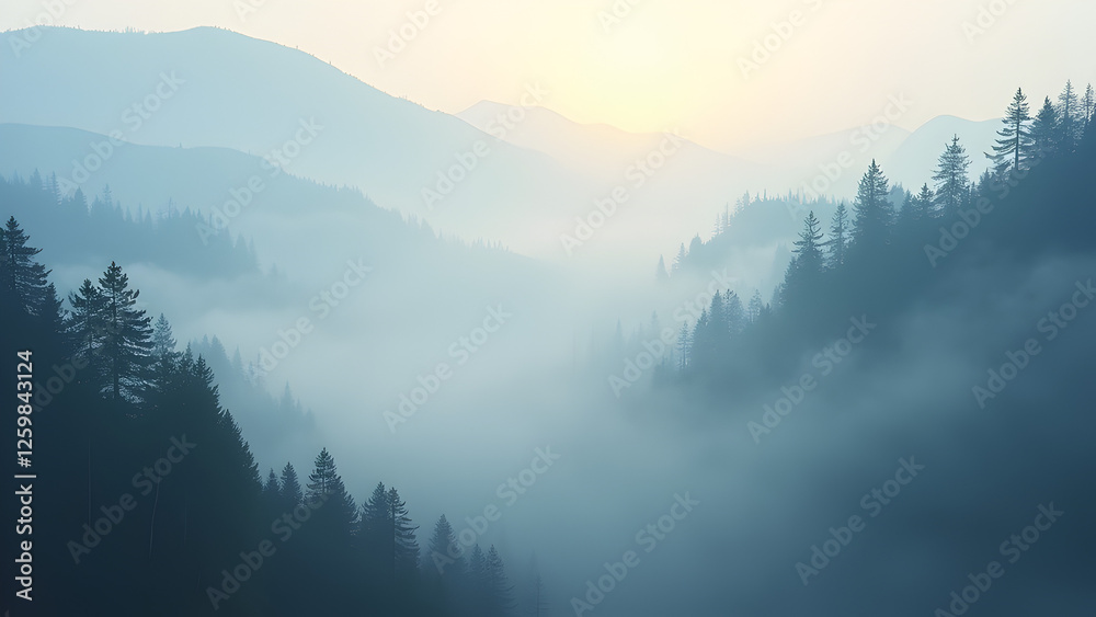 Obraz premium A captivating scene of fog in nature featuring a mountain with majestic peaks and atmospheric effects that highlight the beauty of the natural world.