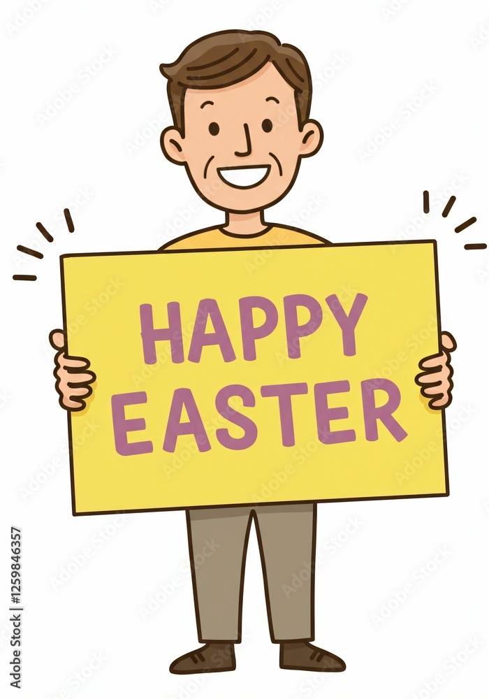 Smiling man with Happy Easter sign illustration. Smiling man with Happy Easter sign illustration.