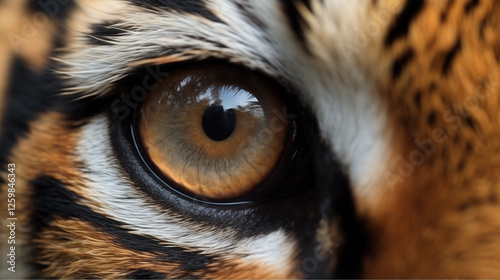 Extreme close-up of a tiger's eye, sharp, serious, intense, unique, striking photo