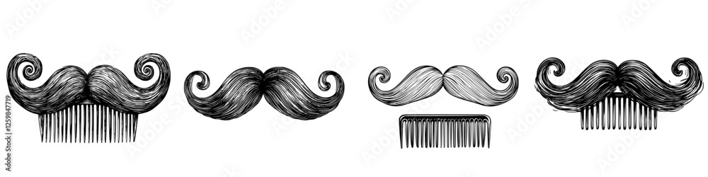 Obraz premium Unique mustache combs displayed in a row showcasing different styles and designs for grooming enthusiasts
