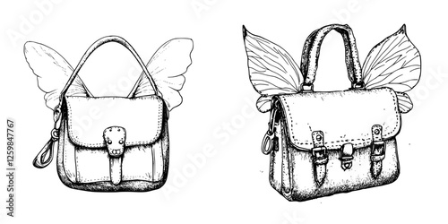 Stylish bags with whimsical butterfly wings designed for a magical look in fantasy illustrations