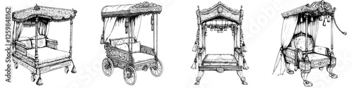 Elegant and ornate traditional canopies showcasing craftsmanship and design from various cultures and eras