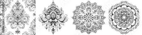 Intricate black and white designs showcasing ornate patterns and floral motifs for artistic inspiration