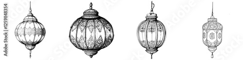 Decorative lanterns showcasing intricate designs and traditional craftsmanship on a plain background