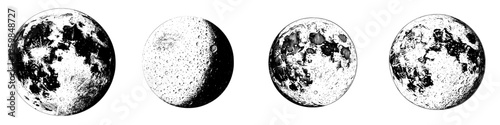 Various phases of the moon showcasing different textures and details observed at night in the sky