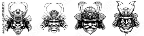 Traditional samurai masks showcased in intricate designs and details reflecting Japanese culture and history