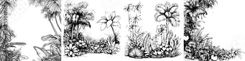 Floral arrangement of tropical plants shaped into letters representing a lush, vibrant environment in a natural setting