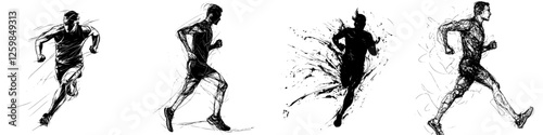 Dynamic illustrations of runners in different styles showcasing motion and energy in athletics