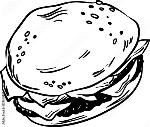 Vector hand drawn black and white burger isolated