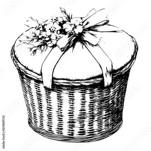 Decorative wicker basket with floral arrangement on top for gifting and decoration