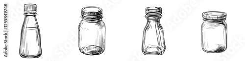 Various glass bottles with different shapes and sizes on a minimalist background