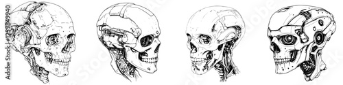 Exploration of robotic skull designs showcasing technology and anatomy in a futuristic concept