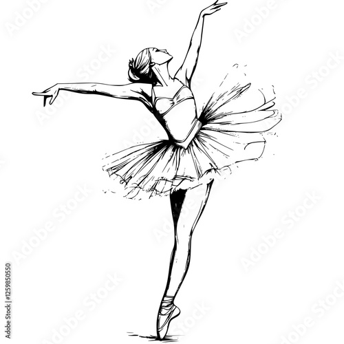 Elegant ballerina dancing gracefully in a hand-drawn vector illustration, showcasing motion and artistry
