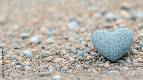 Heart-shaped stone on sandy beach nature scene tranquil environment close-up view love concept