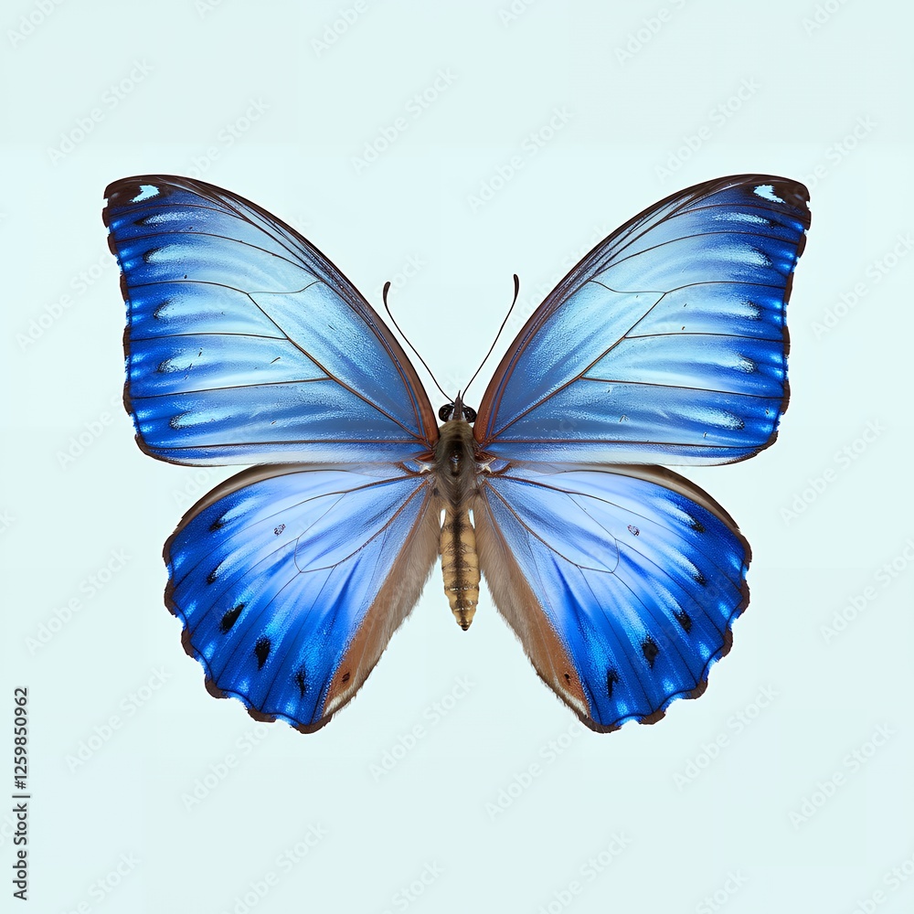 Fototapeta premium Vibrant Blue Morpho Butterfly Wings Spread Detailed Macro Closeup