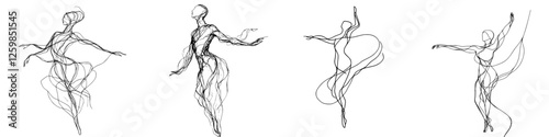 Elegant vector illustrations of dancers captured in hand-drawn style showcasing graceful movements and fluid lines