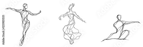 Elegant hand-drawn vector figures showcasing diverse dance poses in a minimalist style