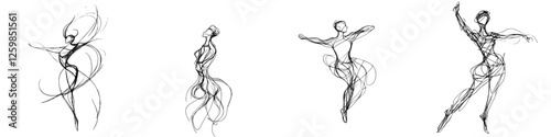 Elegant hand-drawn vector illustration of dancers in expressive movement against a minimalist background
