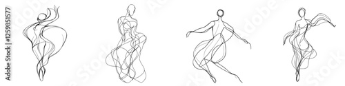 Elegant hand-drawn vector illustrations of flowing figures in dynamic poses expressing grace and movement