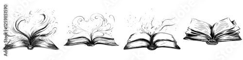 Creative vector illustrations of hand-drawn books with whimsical elements, showcasing imagination and storytelling in unique designs
