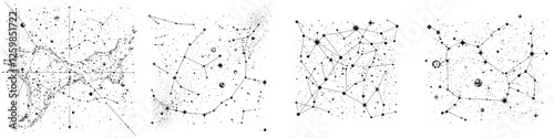 Starry night vector illustration showcases constellations and celestial patterns in a hand-drawn style